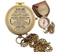 RII Pocket Brass Compass, Nautical Navy Compass for Camping, Hiking, Boating, Gift for Graduation, Wedding, Birthday, Anniversary, Dad to Son/Grandson with Imprinted Leather Case