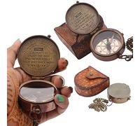 RII Pocket Brass Compass, Nautical Navy Compass for Camping, Travelling, Hiking, Boating, Gifting Compass for Wedding, Birthday, Anniversary, Graduation, Dad to Daughter, with Imprinted Leather Case