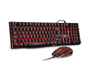 Rii RK108 Gaming Keyboard and Mouse Set,Wired LED Light Up Keyboard Mouse with 3 Colors Backlit (Red/Purple/Blue),Compatible with PC,Laptop,Windows,Gamer,Xbox one,PS4,PS5-UK Layout