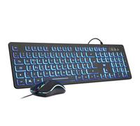 Rii Wired keyboard and mouse, RK105 USB Keyboard and Mouse with Backlit(White Green Blue) for Office Home Business-Full Size Standard UK Layout