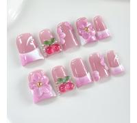 RIICFDD Duck Handmade Press on Nails French Pink Cherry Fake Nails(Size S)