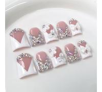 RIICFDD Medium Duck Press on Nails Rhinestone French Handmade Nails(M)
