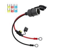 RIIEYOCA 12V/24V Cigarette Lighter Socket Extension Cable, Car Cigarette Lighter Female Socket to O Ring Terminal Cord with Waterproof Cover and 20A Fuse for Cars, Boats, etc.(0.5M)