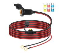 RIIEYOCA 12V/24V Cigarette Lighter Socket Extension Cable, Fixed Thread Car Cigarette Lighter Female Socket to O Ring Terminal Cord with Waterproof Cover and 20A Fuse for Cars,Boats, etc.(3M)
