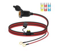 RIIEYOCA 12V/24V Cigarette Lighter Socket Extension Cable, Fixed Thread Car Cigarette Lighter Female Socket to O Ring Terminal Cord with Waterproof Cover and 20A Fuse for Cars,Boats, etc.(1M)