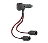 RIIEYOCA 12V Cigarette Lighter Splitter With Independent Switch, 1 Plug with Switch to 2 Sockets Double Cigarette Lighter Adapter Extension Cable with 15A Fuse (0.3m / 1ft)