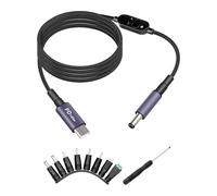 RIIEYOCA 140W USB-C to DC Adjustable Adapter, Barrel PD Trigger Cable with 8 Connector Tips,USB C to DC Switch 5V 9V 12V 15V 20V 28V Support PD3.1 Fast Charging Smart Voltage Display (1.5M)