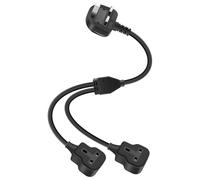 RIIEYOCA 2 Way Short Extension Lead, 2-in-1 Double Socket Power Cable, 13A 250V UK 3-Pin Fused Plug Male to Female Compact Extension Cable for Home, Office, Camping, Travel - Black(0.4M)