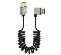 RIIEYOCA 4K Short HDTV to HDTV Coiled Cable, 90 Degree Left Angle 18Gbps High Speed HDTV2.0 Support 4K@60Hz, Compatible with Camcorders, Monitors (Left)