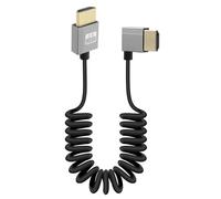 RIIEYOCA 4K Short HDTV to HDTV Coiled Cable, 90 Degree Right Angle 18Gbps High Speed HDTV2.0 Support 4K@60Hz, Compatible with Camcorders, Monitors (Right)