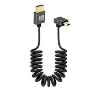 RIIEYOCA 8K Micro HDTV to HDTV Short Coiled Cable, 90 Degree Down Angle 48Gbps High Speed HDTV2.1 Support HDR, 8K@60Hz, 4K@120Hz, Compatible with Camcorders, Monitors (Down)
