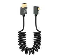 RIIEYOCA 8K Micro HDTV to HDTV Short Coiled Cable, 90 Degree Left Angle 48Gbps High Speed HDTV2.1 Support HDR, 8K@60Hz, 4K@120Hz, Compatible with Camcorders, Monitors (Left)