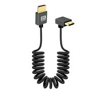 RIIEYOCA 8K Mini HDTV to HDTV Short Coiled Cable, 90 Degree Down Angle 48Gbps HDTV2.1 Support HDR, 8K@60Hz, 4K@120Hz, Compatible with Camcorders, Monitors (Down)