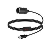 RIIEYOCA PD USB C Male to Cigarette Lighter Socket Converter Cable, 5V to 20V Type C Cigarette Lighter Female Adapter with Digital Display for Dash Cam, GPS, Baby Monitor (0.7M/2.3FT)