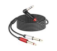 RIIEYOCA Right Angle 1/4 inch TRS Stereo to Dual 1/4 inch TS Mono Insert Cable,Stereo Y Splitter Cable,90 Degree 6.35mm Male to Dual 6.35mm Male Audio Cord（1.8m）
