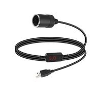 RIIEYOCA USB A Male to Cigarette Lighter Socket Converter Cable,5V to 12V Cigarette Lighter Female to USB A Adapter with Digital Display for Dash Cam, Radar Detector, Driving Recorder (0.7M/2.3FT)