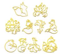 Riiichflowshop 10x/Set for Smart Foxes Animal Pendant Frame Open Bezel Setting Jewelry Making Resin Craft for Press Flower Neck