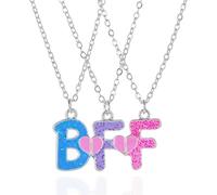 Riiichflowshop 3pieces/set Colorful Glitter Pendant Letter Friendship Necklaces for 3 Kids Girls Friendship Children Jewelry Gift Alloy