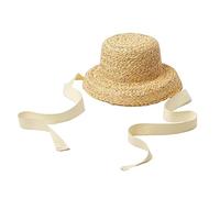 Riiichflowshop Straw Hat for Girls Sun Protective Flat Top Hat with Lace-up Strap Breathable Wide Brim Sun Toddler Girl Panama Hat Grass