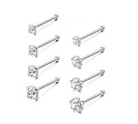 RIIRCSGE 8 PCS 20G Nose Studs,1.5mm 2mm 2.5mm 3mm Nose Rings, Hypoallergenic Stainless Steel Noses Stud, Tiny CZ Crystal Diamond Small Noses Stud, for Women & Men