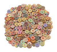 RIIRCSGE Wooden Buttons, 200Pcs Printed Round Shape 2 Holes Wooden Buttons Mixed Color for Sewing, Crafting, Decoration, DIY, Dress (15mm)