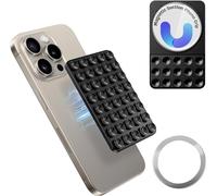 Riiriou Magnetic Suction Cup Phone Mount, Silicone Suction Phone Case Grip for iPhone and Android Cases, Hands-Free Mirror Shower Phone Holder MagSafe Suction Mount for Selfies Tiktok Videos (Black)