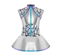 Riismen Alien Girls Costume Outerspace Robot Cosplay Dress-up Metallic A Line Tutu Dance Dress Silver 5-6 Years