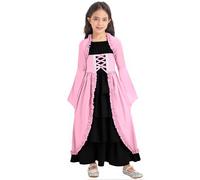 Riismen Big Girls Medieval Vampire Queen Costume Gothic Renaissance Bell Sleeve Princess Gown Pink 11-12 Years