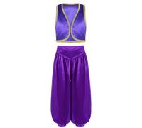Riismen Boys Arabian Prince Street Rats Costume Waistcoat with Harem Dance Pants for Festival Purple 15-16 Years