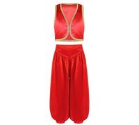 Riismen Boys Arabian Prince Street Rats Costume Waistcoat with Harem Dance Pants for Festival Red 13-14 Years