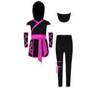 Riismen Child Ninja Costume Boys Girls Japanese Anime Cosplay Hoodie Tunic With Leggings Mask Sets Hot Pink 7-8 Years