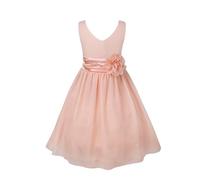 Riismen Flower Girls Bridesmaid Wedding Gown V Neck A Line Princess Gown with Belt for Party Coral Pink 9-10 Years