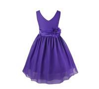 Riismen Flower Girls Bridesmaid Wedding Gown V Neck A Line Princess Gown with Belt for Party Purple 3-4 Years