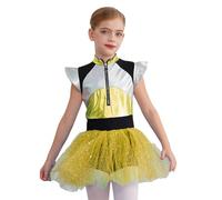 Riismen Girls Alien Galaxy Costume Shiny Cap Sleeve Dance Tutu Dress with Headband Fluorescent Yellow A 7-8 Years