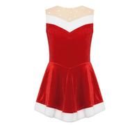 Riismen Girls Christmas Santa Claus Costume Holiday Velvet Sleeveless Dance Figure Ice Skating Dress Red 5-6 Years