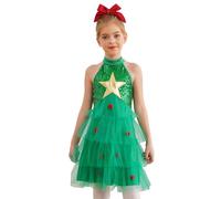 Riismen Girls Christmas Tree Costume Sequins Sleeveless Xmas Party Holiday Layered Tulle Tutu Dress Green 9-10 Years