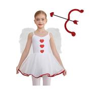 Riismen Girls Cupid Costume 3 Piece Set with Spaghetti Straps Tutu Dress and Heart Accessories for Valentine White Red A 13-14 Years