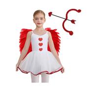 Riismen Girls Cupid Costume 3 Piece Set with Spaghetti Straps Tutu Dress and Heart Accessories for Valentine White Red B 13-14 Years