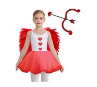 Riismen Girls Cupid Costume 3 Piece Set with Spaghetti Straps Tutu Dress and Heart Accessories for Valentine Red 13-14 Years