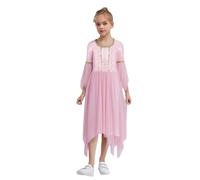 Riismen Girls Magical Fairy Costume Long Sleeve A Line Princess Dress with Sequins Ruffles Pink 11-12 Years