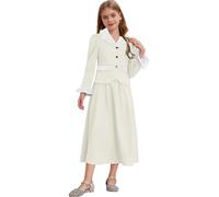 Riismen Girls Victorian Nanny Costume Historical Pioneer Long Sleeve Formal Dress English Uniform Champagne 9-10 Years