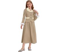 Riismen Girls Victorian Nanny Costume Historical Pioneer Long Sleeve Formal Dress English Uniform Khaki 7-8 Years