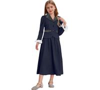 Riismen Girls Victorian Nanny Costume Historical Pioneer Long Sleeve Formal Dress English Uniform Navy Blue 9-10 Years