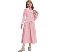Riismen Girls Victorian Nanny Costume Historical Pioneer Long Sleeve Formal Dress English Uniform Pink 7-8 Years