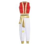 Riismen Kids Boys Arabian Prince Costume Street Rats Waistcoat with Harem Pants for Carnival Red 15-16 Years