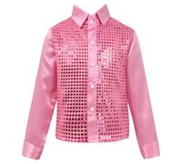 Riismen Kids Boys Girls Sequins Shirts Long Sleeve Button Down Dance Top Hippie Disco Costume