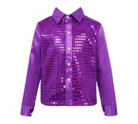 Riismen Kids Boys Girls Sequins Shirts Long Sleeve Button Down Dance Top Hippie Disco Costume Purple 5-6 Years