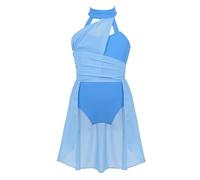 Riismen Kids Girls Ballet Lyrical Dance Dress Halter Cutout Back Leotard Chiffon Tailskirts Dancewear Light Blue 13-14 Years