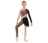 Riismen Kids Girls Cave Gymnastics Dance Jumpsuit Outfit Patchwork Asymmetrical Leopard Print Bodysuit