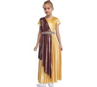 Riismen Kids Girls Greek Philosopher Costume Metallic Wrap Maxi Dress for Themed Events Gold 5-6 Years